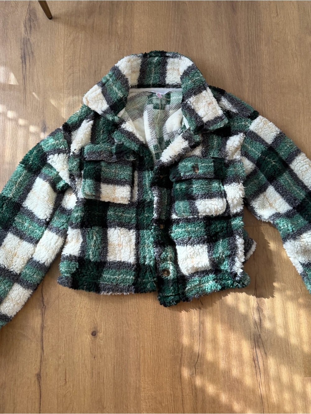 Cozy Green Plaid Sherpa Jacket